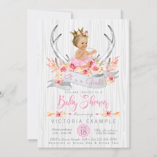 Antler Boho Princess Tribale Baby Shower Uitnodigi Kaart (Voorkant)