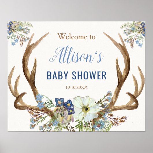 Antler boho rustic baby shower welkomstbord poster (Voorkant)
