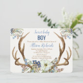 Antler boho rustique baby shower invitation garçon (Debout devant)