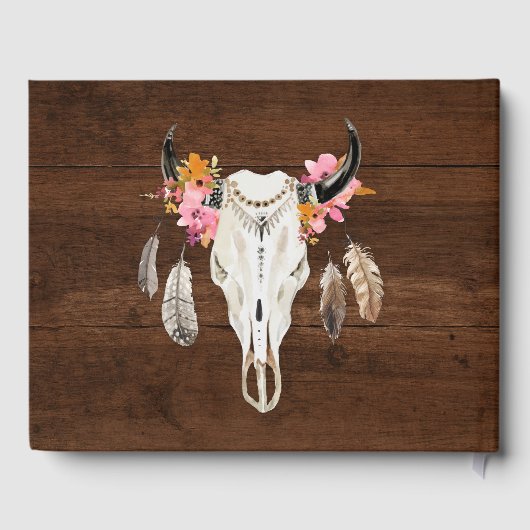 Antler Dark Wood Rustic Mariage livre d'hôtes (Verso)