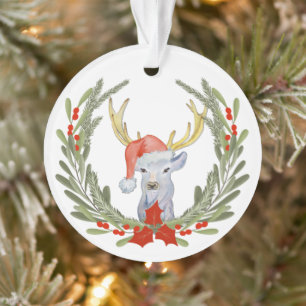 Antler Deer Santa Hat Wreath Kinderen Ornament
