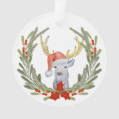 Antler Deer Santa Hat Wreath Kinderen Ornament (voorkant)