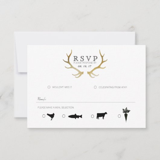 Antler en or rustique | Elégant RSVP (Devant)