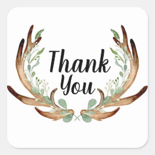 Antler en Vine Waterverf Dank u Vierkante Sticker