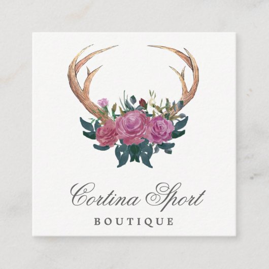 Antler et carte de visite chic rustique de roses (Devant)
