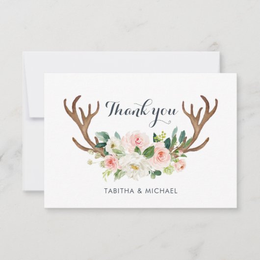 Antler floral rougissent carte de remerciements (Devant)