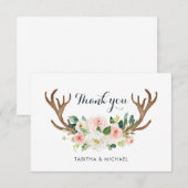 Antler floral rougissent carte de remerciements (Devant / Derrière)