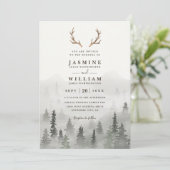 Antler Forest Mountain Tree Rustic QR Code Wedding Kaart (Staand voorkant)