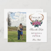 Antler herten rustieke chic save the date briefkaa aankondigingskaart (Voorkant / Achterkant)