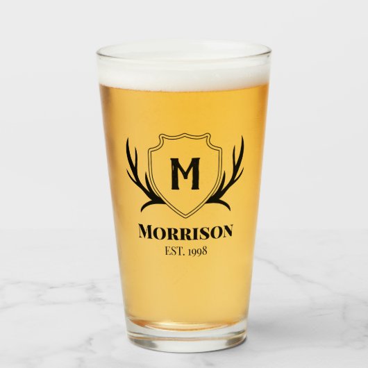 Antler & Shield Rustic Monogram Glas (Voorkant gevuld)