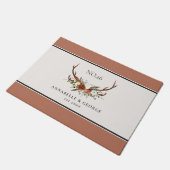 Antler terracotta sage green botanical floral deurmat (Schuin)