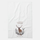 Antlered Deer Buck Wreath Merry Kerstmis Kitchen Theedoek (Verticaal)