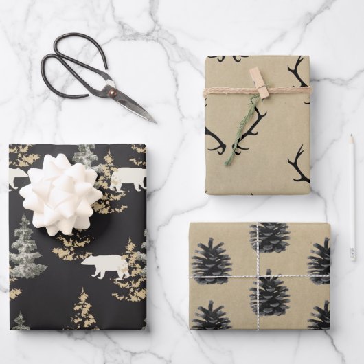 Antlers, beren, gekleurde en zwarte wikkels inpakpapier vel (Voorkant)