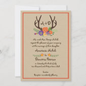 Antlers en bloemen monogram kraft papier bruiloft kaart (Voorkant)