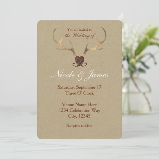 Antlers en or et invitations de mariage en papier  (Debout devant)