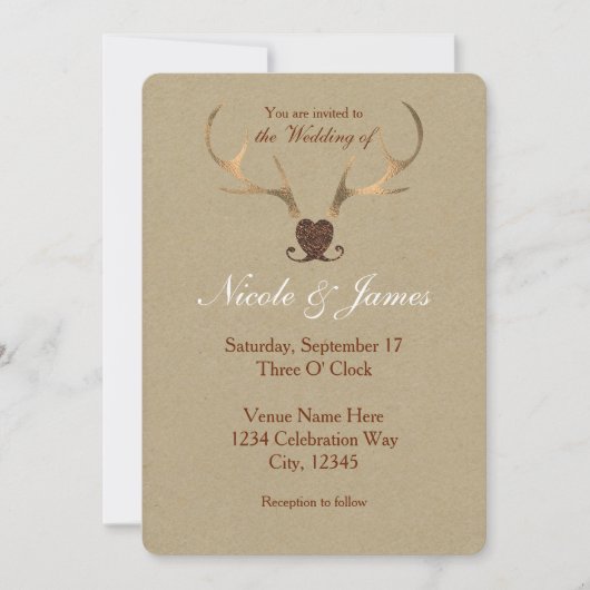 Antlers en or et invitations de mariage en papier  (Devant)
