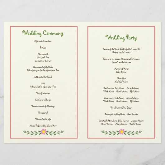 Antlers et fleurs de corail programme de mariage m (Dos)