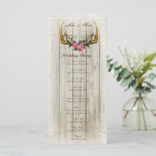Antlers et Rose Pink Wedding Programme (Debout devant)
