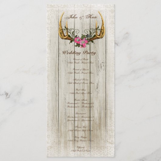 Antlers et Rose Pink Wedding Programme (Devant)