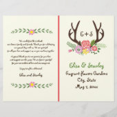 Antlers & koraal bloemen monogram bruiloft program (Voorkant)