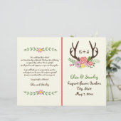 Antlers & koraal bloemen monogram bruiloft program (Staand voorkant)