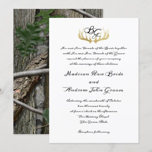 Antlers Monogram en Woodland Trees Wedding Kaart