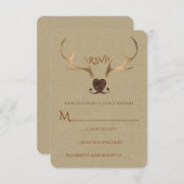 Antlers or et papier Brown Mariage rustique RSVP (Devant / Derrière)