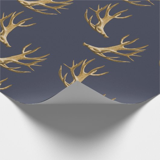Antlers Pattern Dark Blue Masculine Gift Cadeaupapier (Hoek)