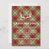 Antlers Red Green Plaid Christmas Party Invitation (Devant)