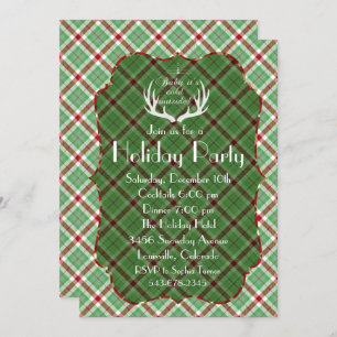 Antlers Red Green Plaid Fête Invitation