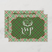 Antlers Rood Groen Geruit Huwelijk RSVP (Voorkant / Achterkant)
