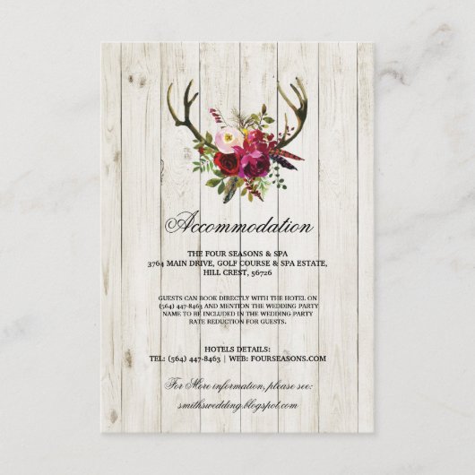 Antlers Rustic Accommodation Wood Wedding Cards Informatiekaartje (Voorkant)