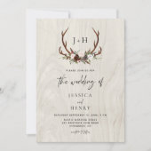 Antlers Rustic Wood Boho Wedding Kaart (Voorkant)