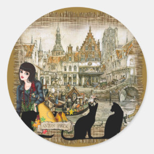 Anton Pieck - Kanalen Ronde Sticker