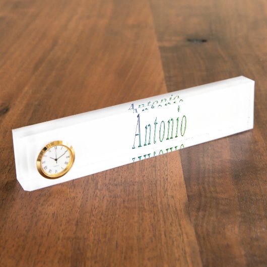 Antonio, naam, Logo, bureau naam Bord met klok. Naambordje (Zijkant)