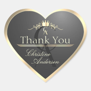 Antraciet en Gouden Rand Monogram Lief Dankjewel Hart Sticker