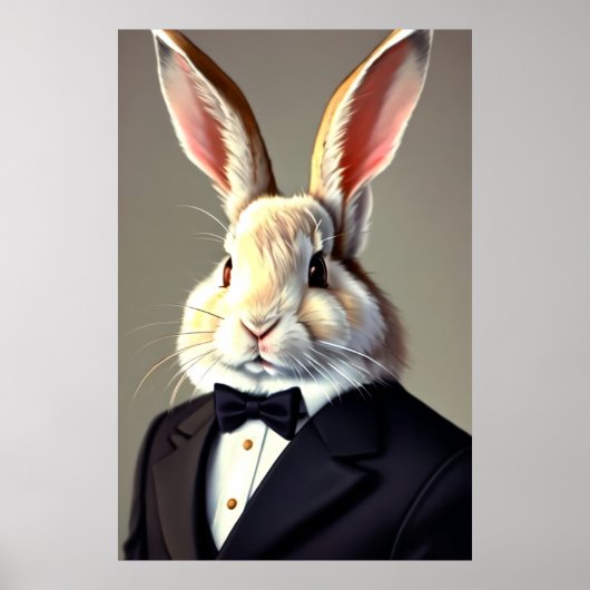 Antropomorf konijn in zwart pak | AI Art. Poster (Voorkant)
