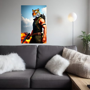 Antropomorfe coole Tiger Soldier   AI Art Poster