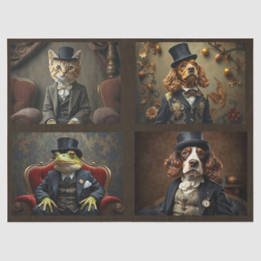 Antropomorfe dieren, kat, hond, kikker tissuepapier (Voorkant)