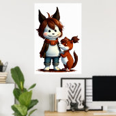 Antropomorfe hond en zijn huisdier | AI Art Poster (Thuiskantoor)