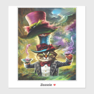 antropomorfe kat Mad Hatter Fantasy Fairytale Sticker