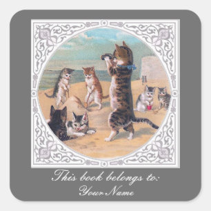 Antropomorfe katten aan het strand vierkante sticker