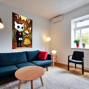 Antropomorfe man en vrouw kat AI Art. Poster