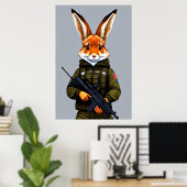 Antropomorfe rabbit fox Soldaat | AI Art. Poster (Thuiskantoor)