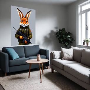 Antropomorfe rabbit fox Soldaat AI Art. Poster