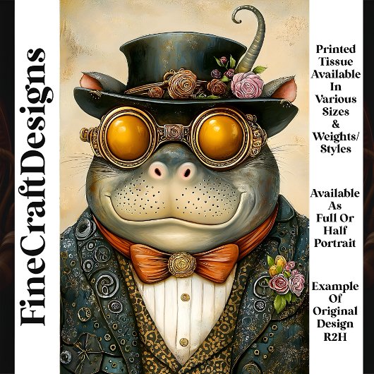 Antropomorfe Steampunk Hippo R2H Decoupage Tissuepapier