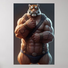 Antropomorfe tijger | Bodybuilder | Digitale kunst Poster