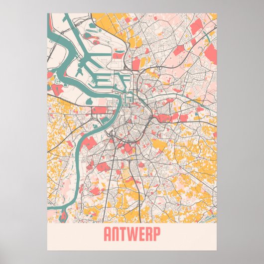 Antwerpen - België - Kaart stad Chalk Poster (Voorkant)