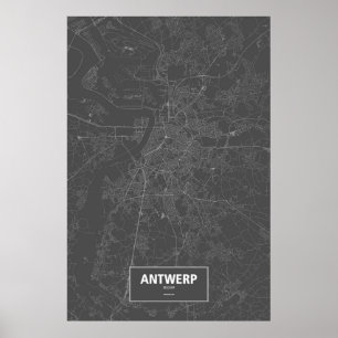 Antwerpen, België (wit op zwart) Poster