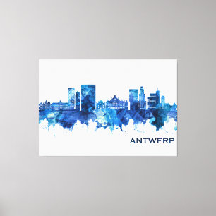 Antwerpen Belgium Skyline Blue Canvas Afdruk